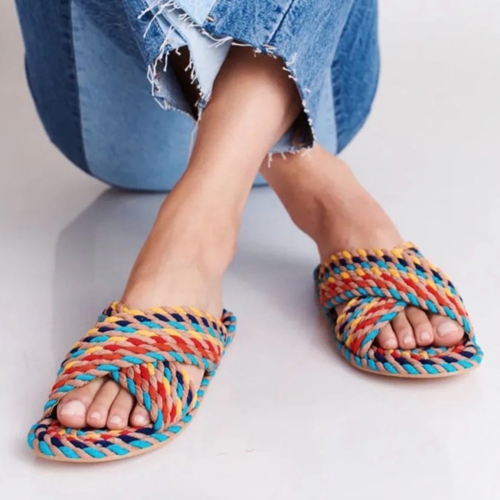 Salt + Umber Saraya Multi-Rainbow Fabric Rope Sandal Size 8 - Picture 2 of 11
